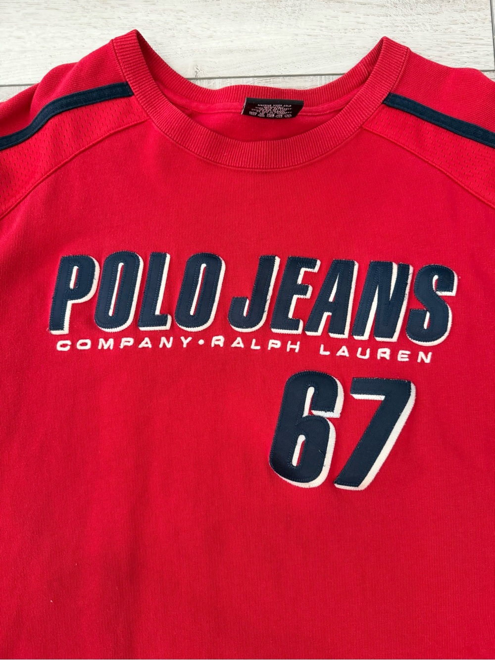 Polo by Ralph Lauren Red Crewneck Sweatshirt with Navy Appliqué